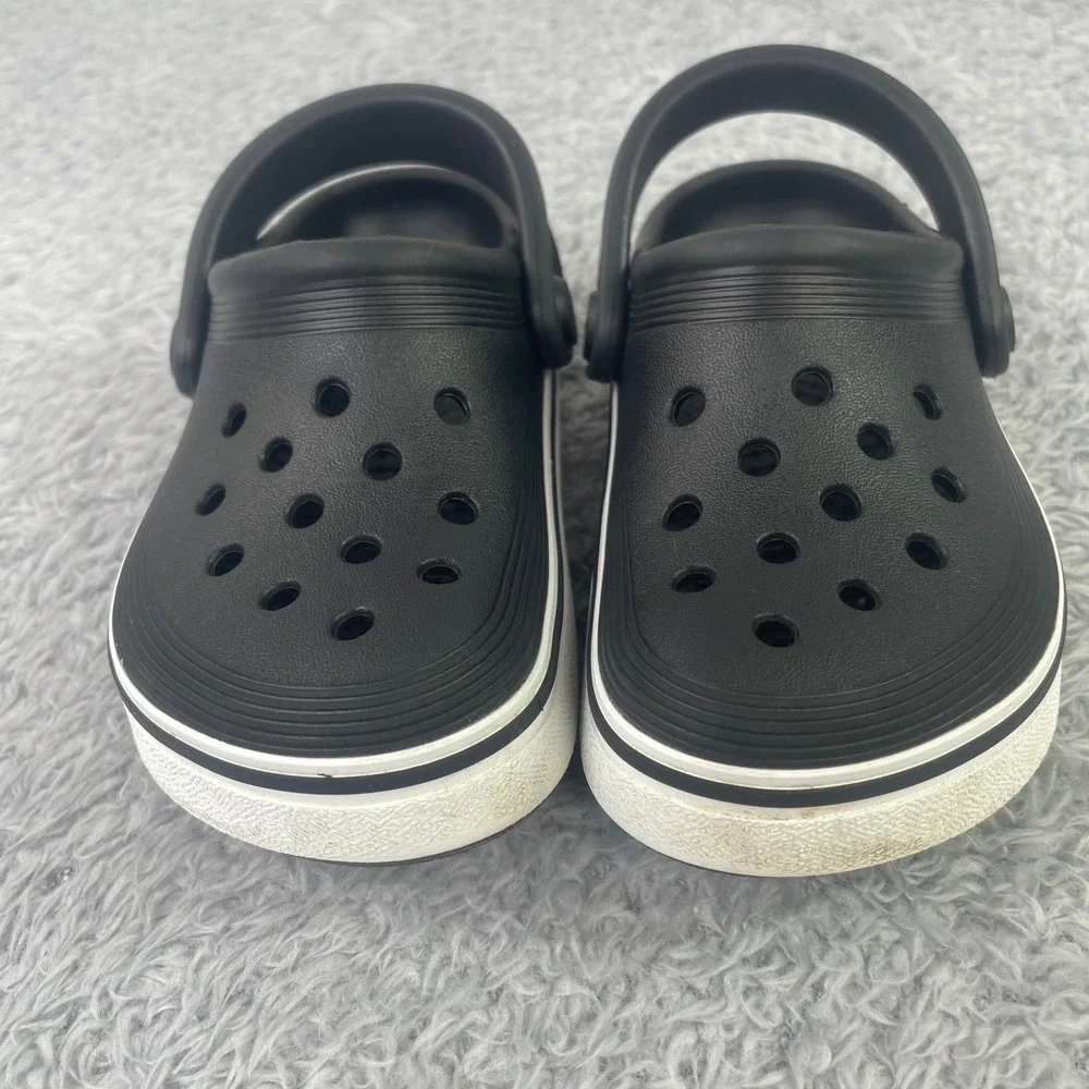 Crocs Bayaband Child Size C8 Black White Sporty Racing Stripe Sandals